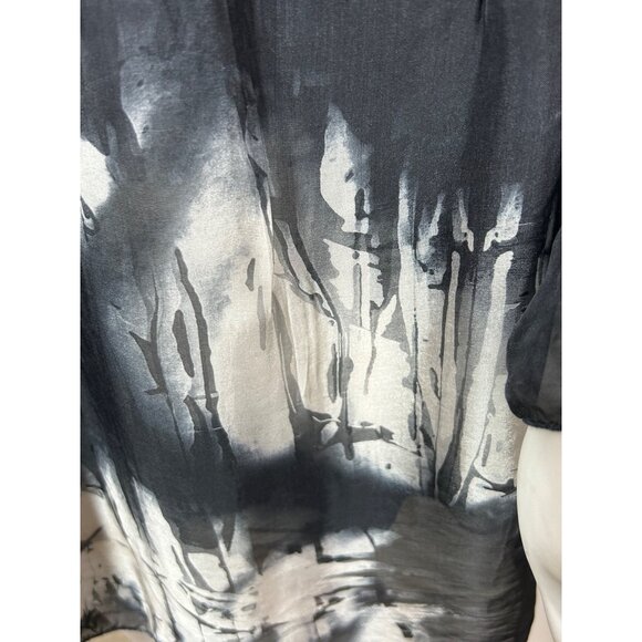 Tempo Paris Top M/L Black White Tie Dyed Long Sleeve Silk Italy Bell Sleeves - Picture 12 of 14